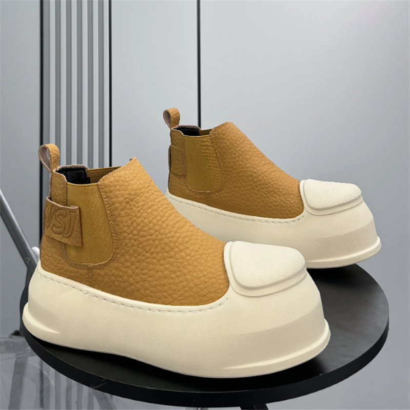 Leather Work Boots - New Men's Round Toe Black Ankle