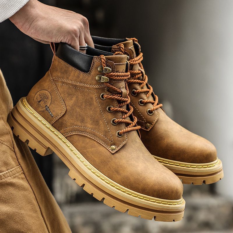 Leather Work Boots - Fashion Men Boots Spring Comfortable Platform