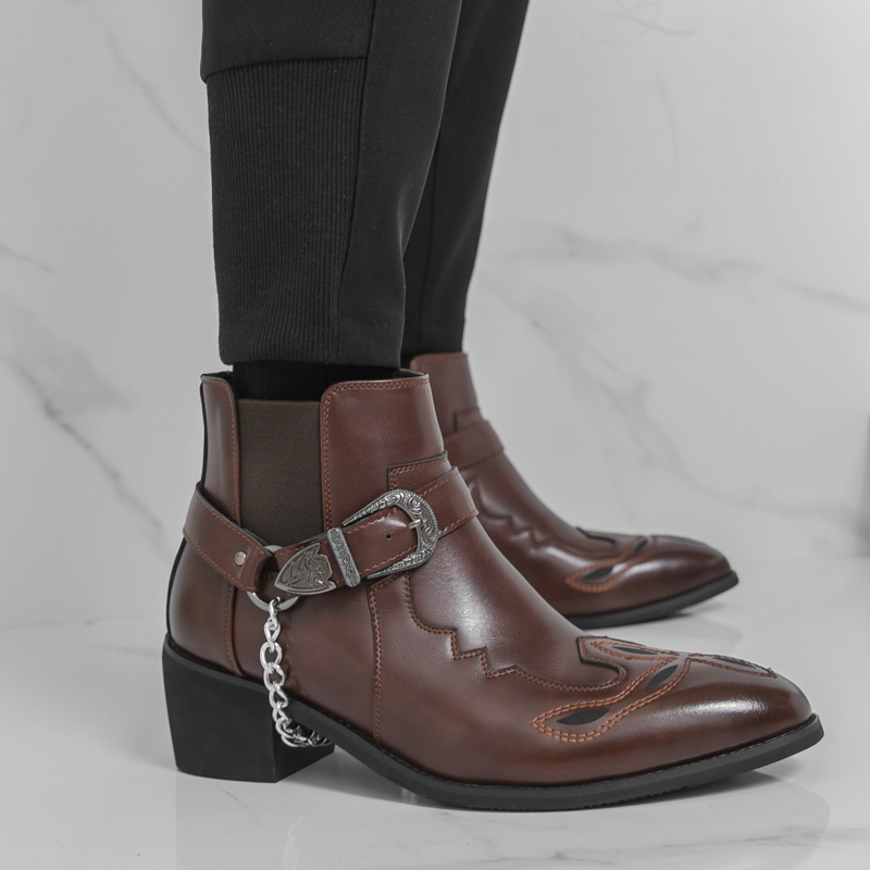 Leather Work Boots - Men's Pointed Toe Ankle Boots British