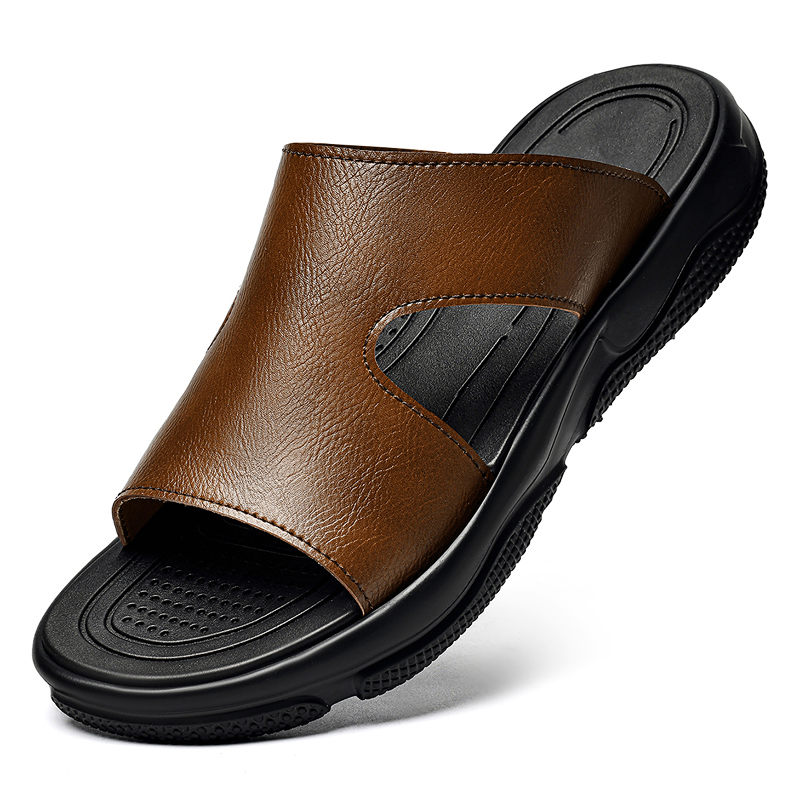 Men's Leather Slide Sandals No - Leather Work Flats บทวิจารณ์และราคา