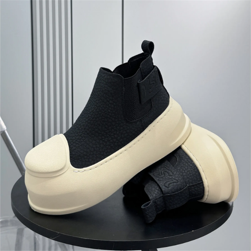 New Men's Round Toe Black Ankl - Leather Work Boots บทวิจารณ์และราคา