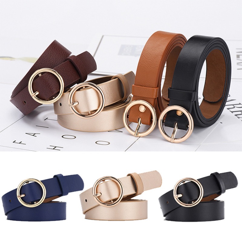 Women's Belt Round Buckle Belt - Leather Work Jeans บทวิจารณ์และราคา