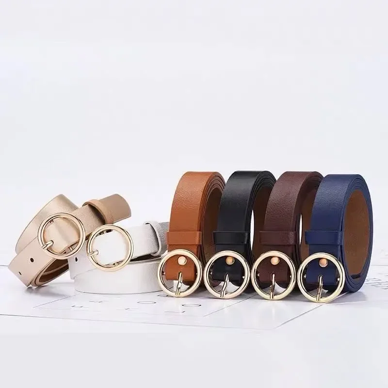 Women's Belt Round Buckle Belt - Leather Work Jeans บทวิจารณ์และราคา