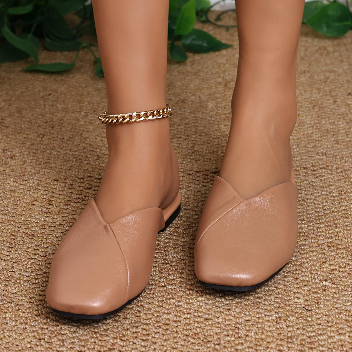 Women's Fashion Square Toe V-c - Leather Work Flats บทวิจารณ์และราคา