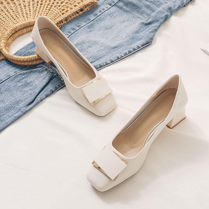 French Style Chunky Heel Pumps - Leatherwork In French บทวิจารณ์และราคา