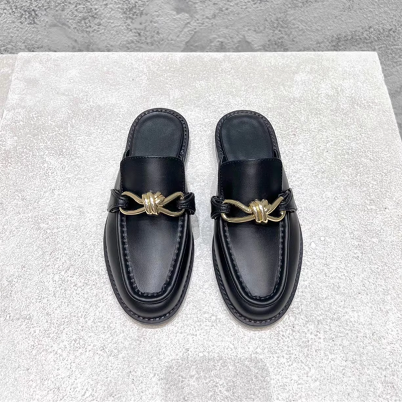 Metal Buckle Half Slippers For - Leather Work Flats บทวิจารณ์และราคา