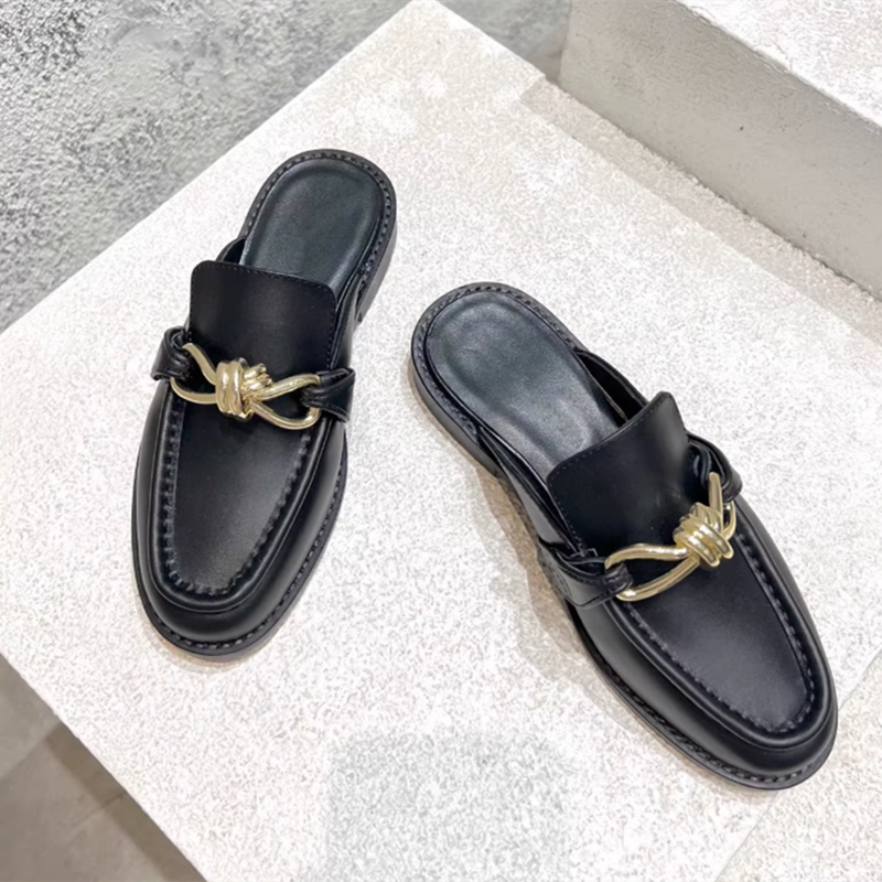 Metal Buckle Half Slippers For - Leather Work Flats บทวิจารณ์และราคา