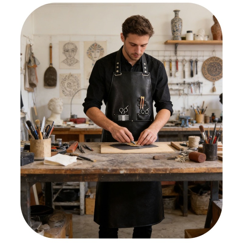 PU Soft Leather Apron Barber's - Leatherwork Apron บทวิจารณ์และราคา