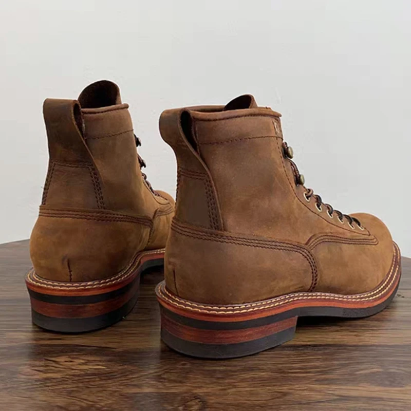 Vintage British Men Ankle Boot - Leather Work Flats บทวิจารณ์และราคา
