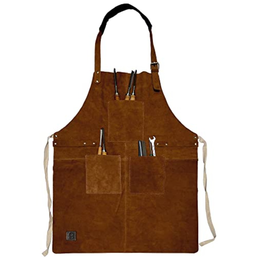 Leather Grill Work Apron with  - Leatherwork Apron บทวิจารณ์และราคา