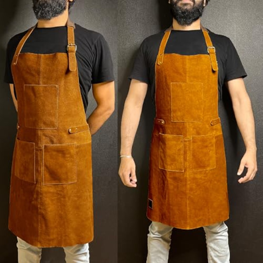 Leather Grill Work Apron with  - Leatherwork Apron บทวิจารณ์และราคา