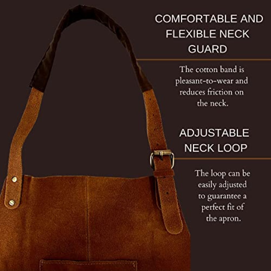 Leather Grill Work Apron with  - Leatherwork Apron บทวิจารณ์และราคา