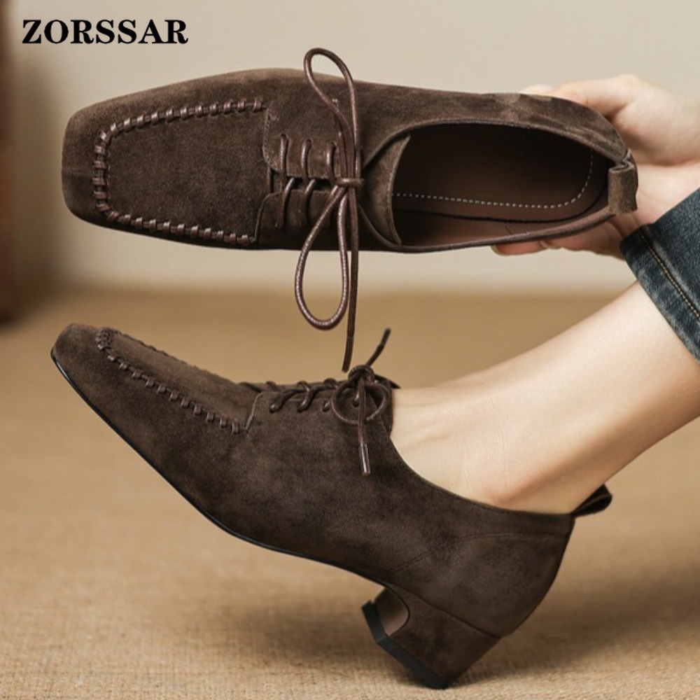 Women's Brown Suede Square Toe - Leather Work For Kids บทวิจารณ์และราคา