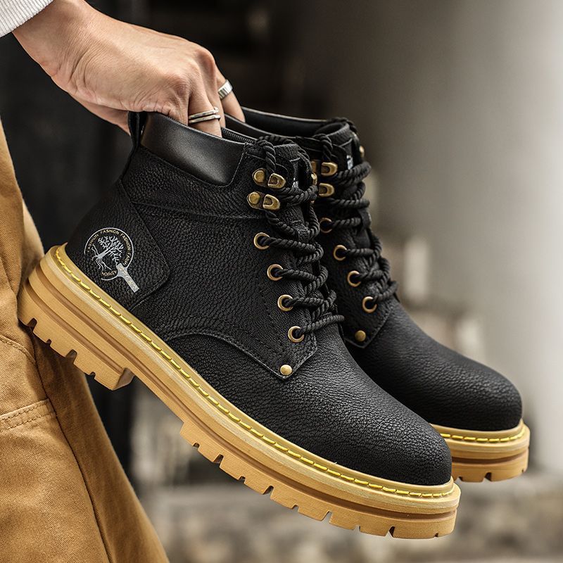 Fashion Men Boots Spring Comfo - Leather Work Boots บทวิจารณ์และราคา