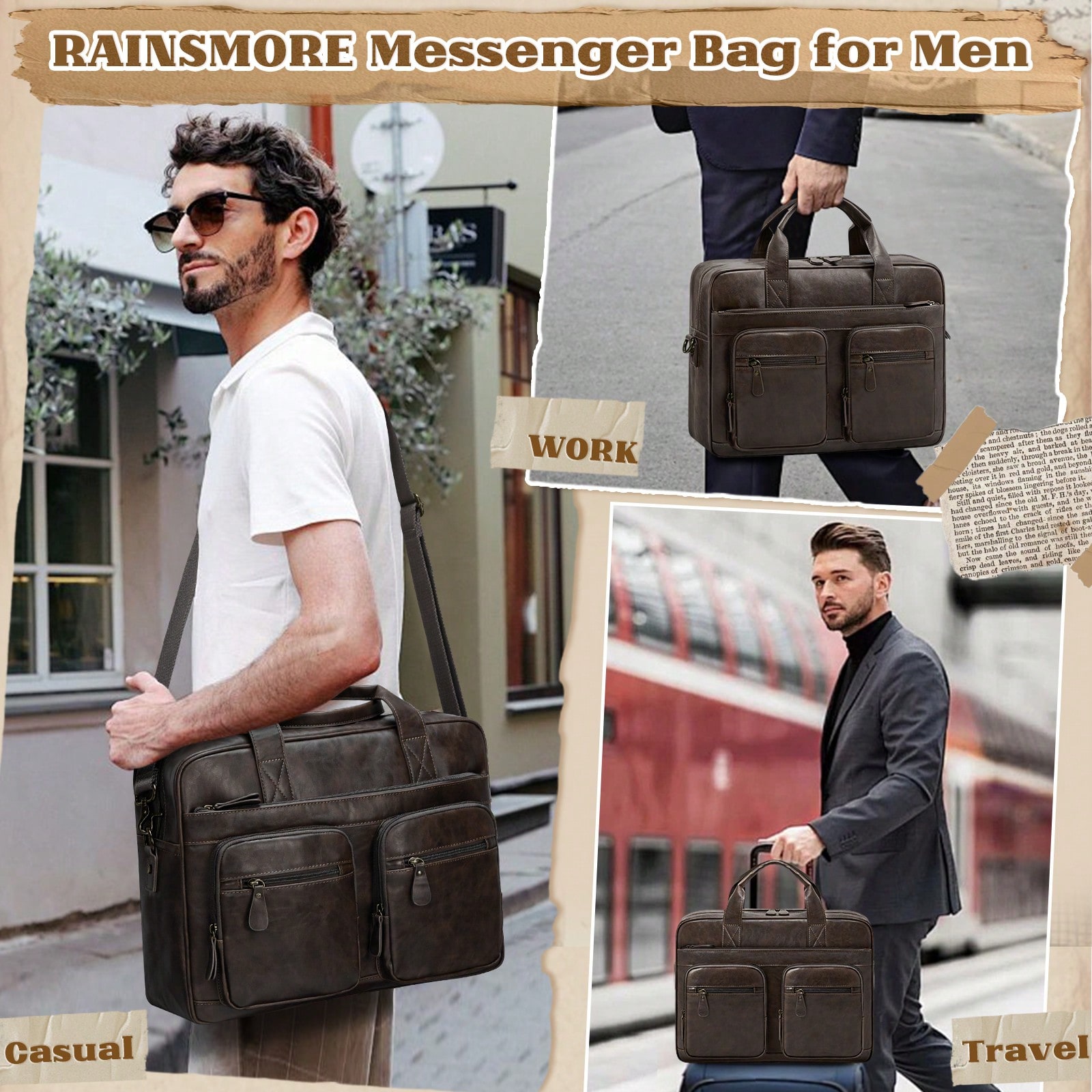 Vintage Messenger Bag For Men  - Leatherworking Classic บทวิจารณ์และราคา