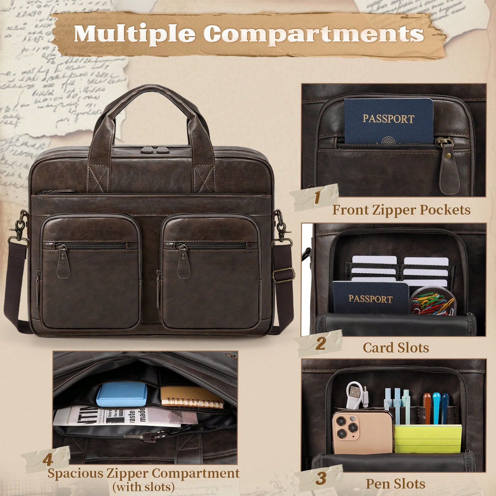 Vintage Messenger Bag For Men  - Leatherworking Classic บทวิจารณ์และราคา
