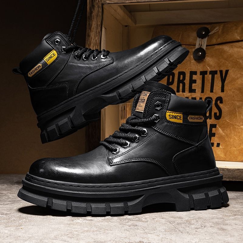 Vintage Men Platform Ankle Boo - Leather Work Boots บทวิจารณ์และราคา
