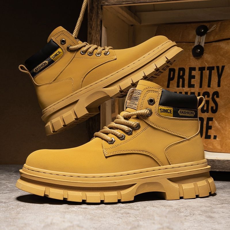 Vintage Men Platform Ankle Boo - Leather Work Boots บทวิจารณ์และราคา