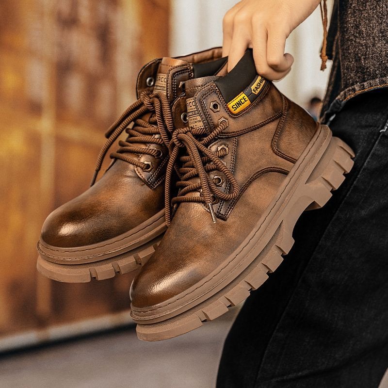 Vintage Men Platform Ankle Boo - Leather Work Boots บทวิจารณ์และราคา