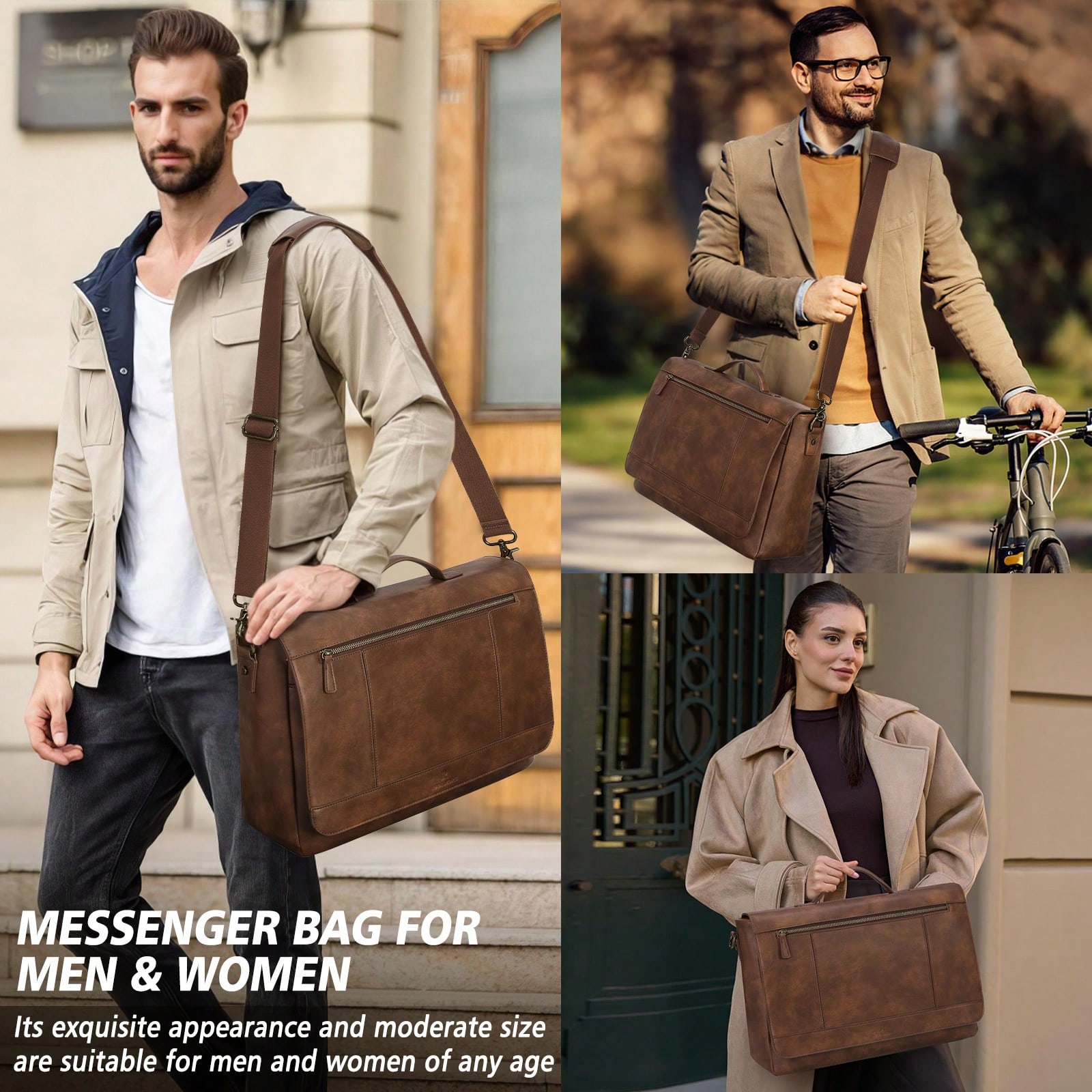 Leather Messenger Bag For Men  - Leatherworking Classic บทวิจารณ์และราคา
