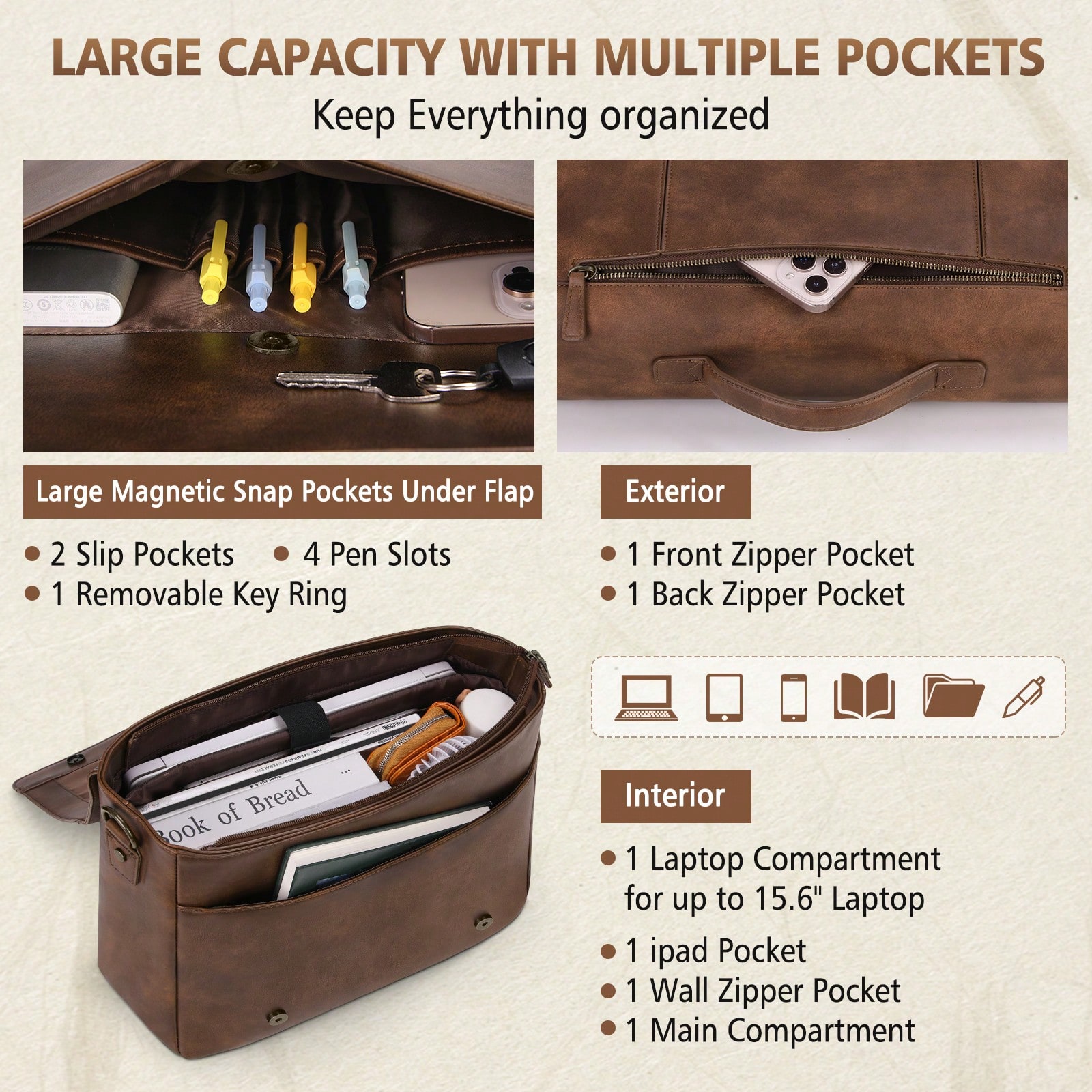 Leather Messenger Bag For Men  - Leatherworking Classic บทวิจารณ์และราคา