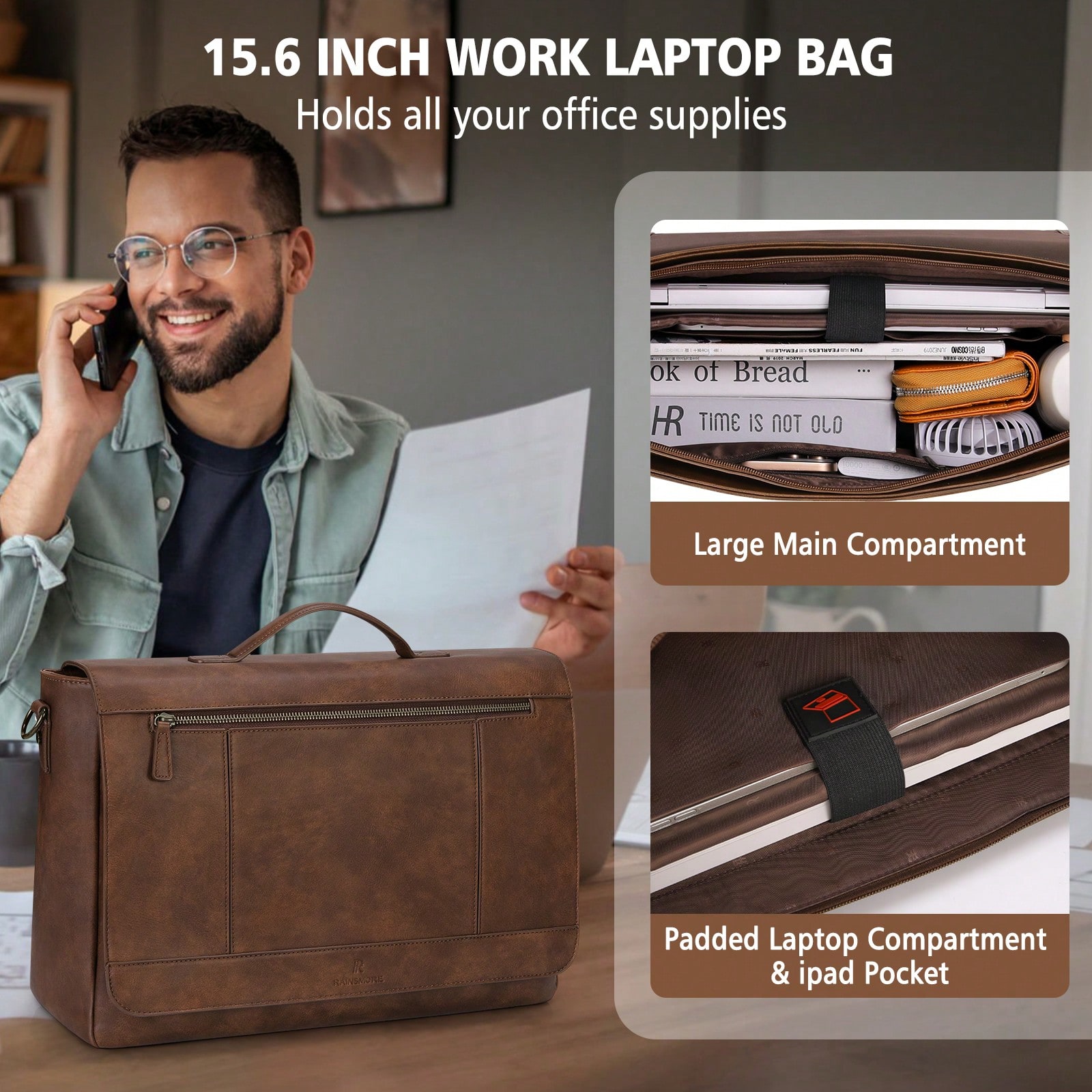 Leather Messenger Bag For Men  - Leatherworking Classic บทวิจารณ์และราคา