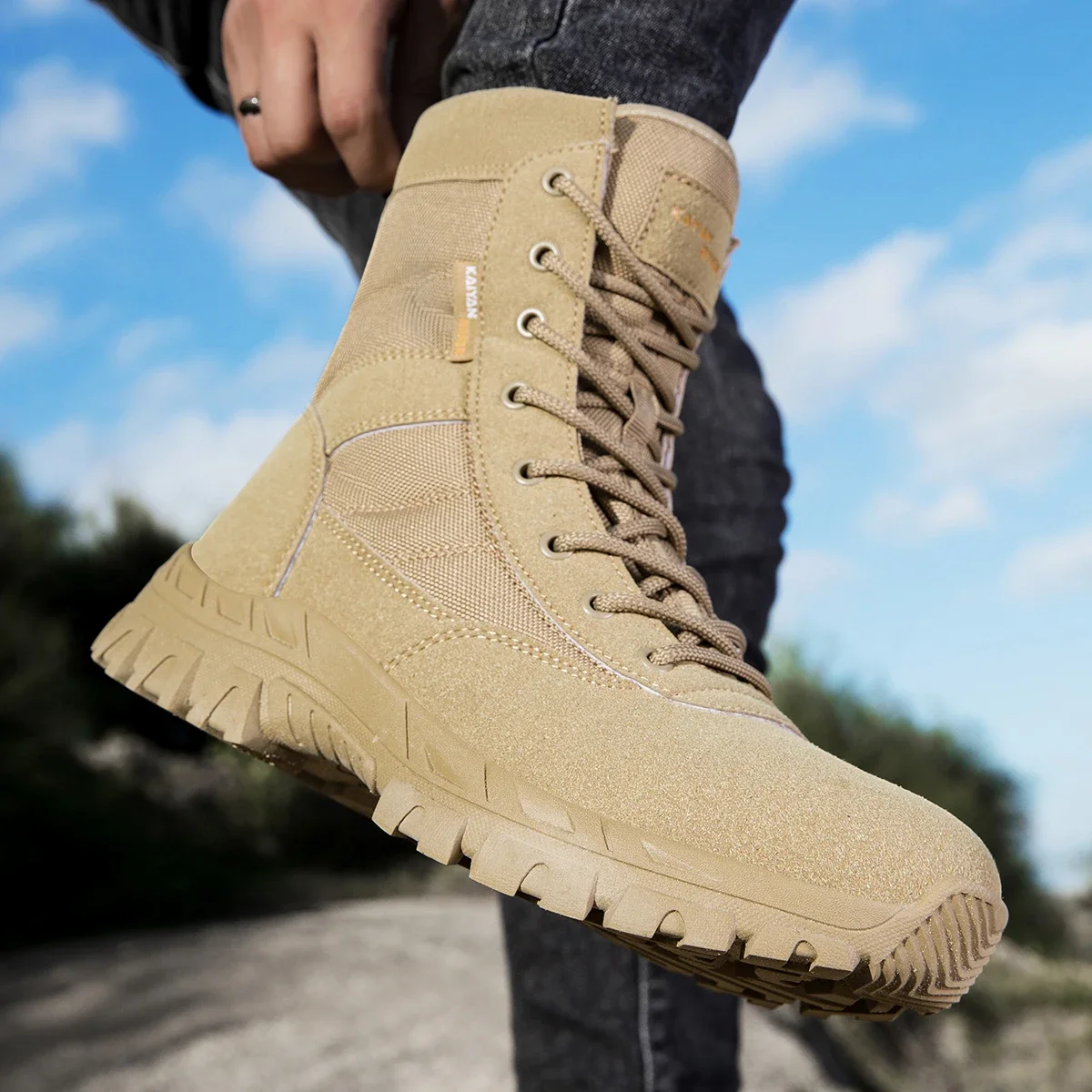 Men's Outdoor Hiking Shoes Hig - Leather Work Boots บทวิจารณ์และราคา