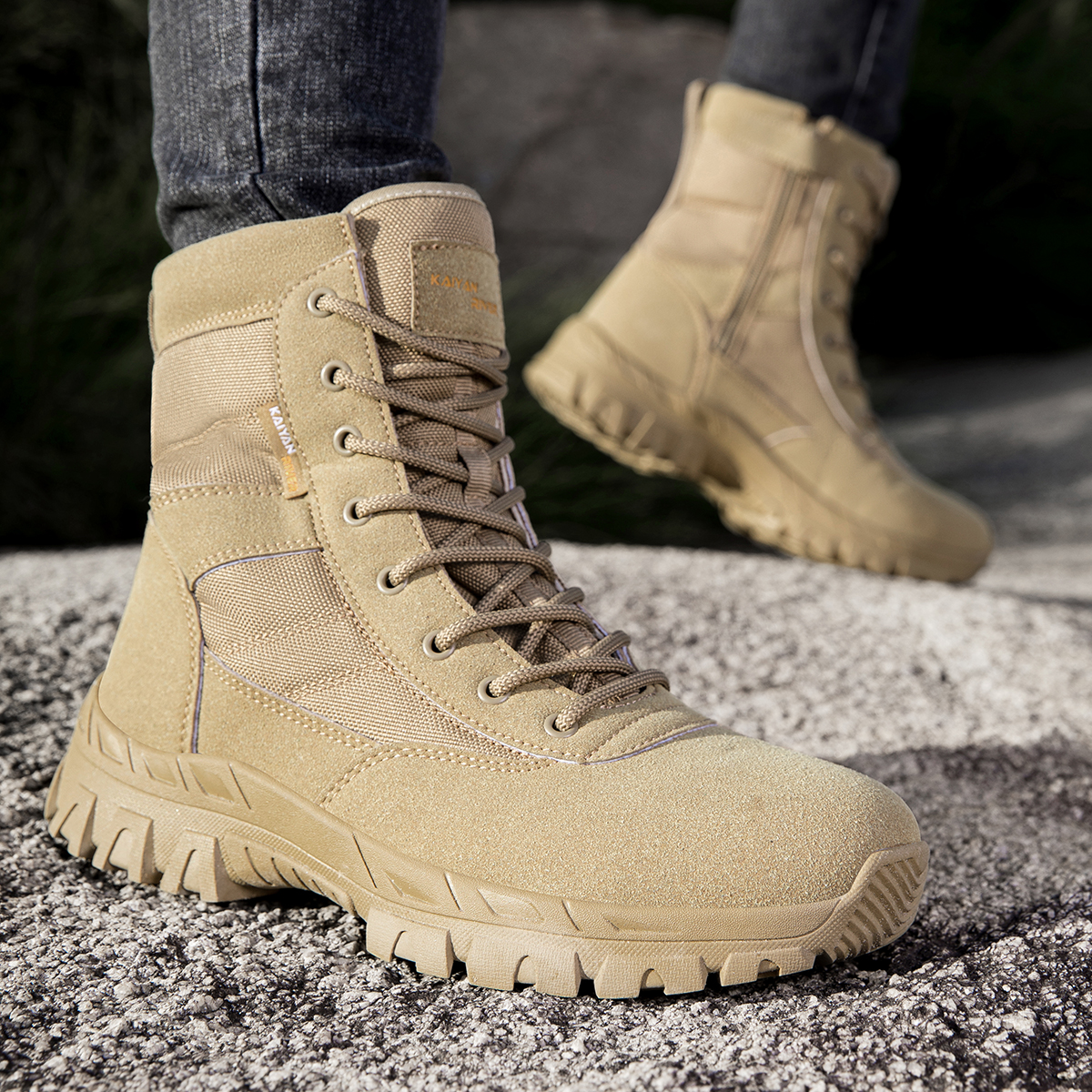Men's Outdoor Hiking Shoes Hig - Leather Work Boots บทวิจารณ์และราคา