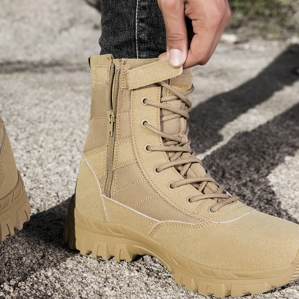 Men's Outdoor Hiking Shoes Hig - Leather Work Boots บทวิจารณ์และราคา