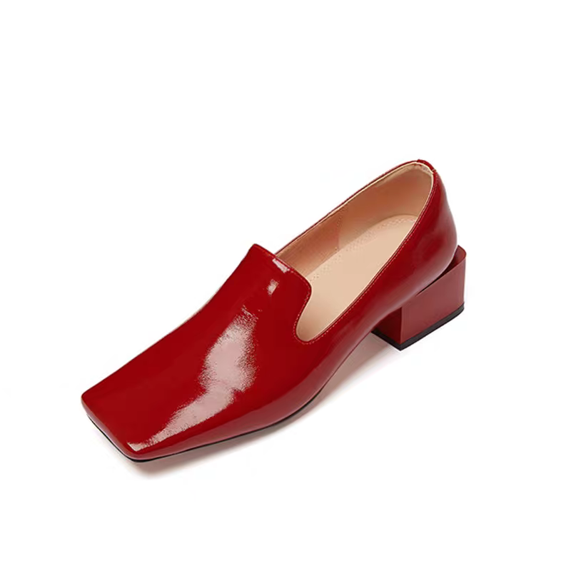 Womens Red Shoes Spring Block  - Leatherwork In French บทวิจารณ์และราคา