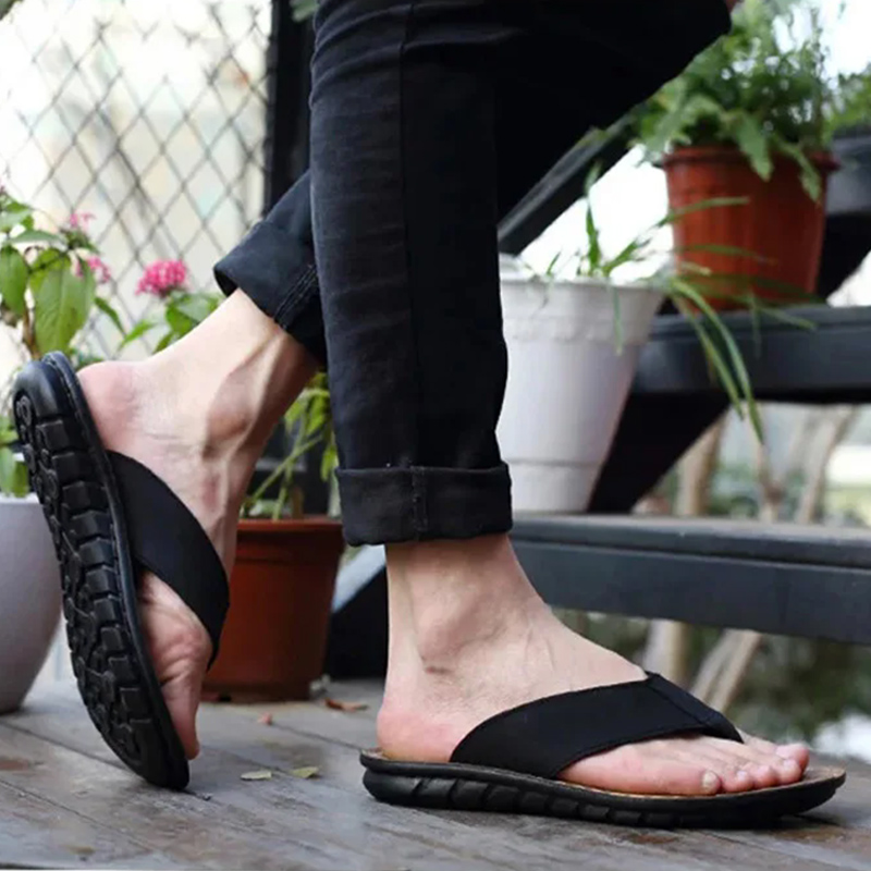 Summer Shoes Men Slippers Genu - Leather Work Flats บทวิจารณ์และราคา