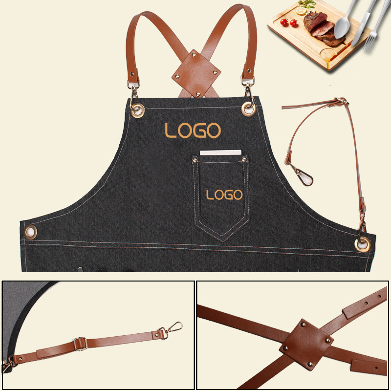 Floral PU Leather Straps Denim - Leatherwork Apron บทวิจารณ์และราคา