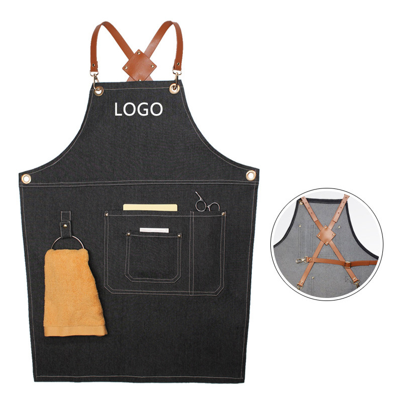 Floral PU Leather Straps Denim - Leatherwork Apron บทวิจารณ์และราคา