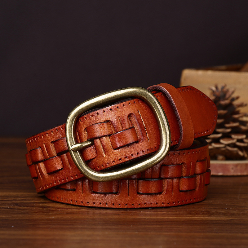 3.3cm Top Quality Vintage Hand - Leather Work Jeans บทวิจารณ์และราคา