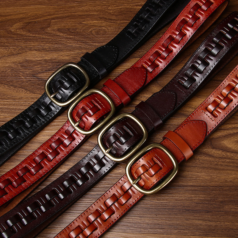 3.3cm Top Quality Vintage Hand - Leather Work Jeans บทวิจารณ์และราคา