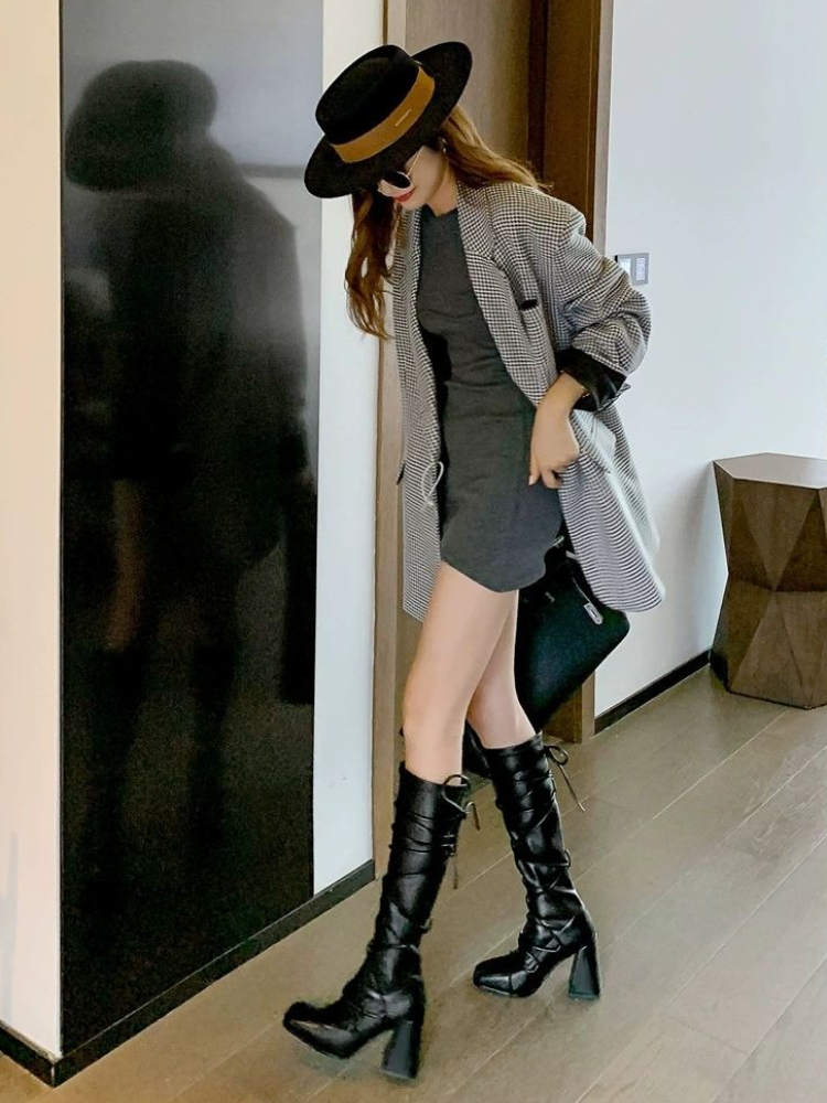 Autumn Winter Leather Strap Kn - Leather Work Boots บทวิจารณ์และราคา