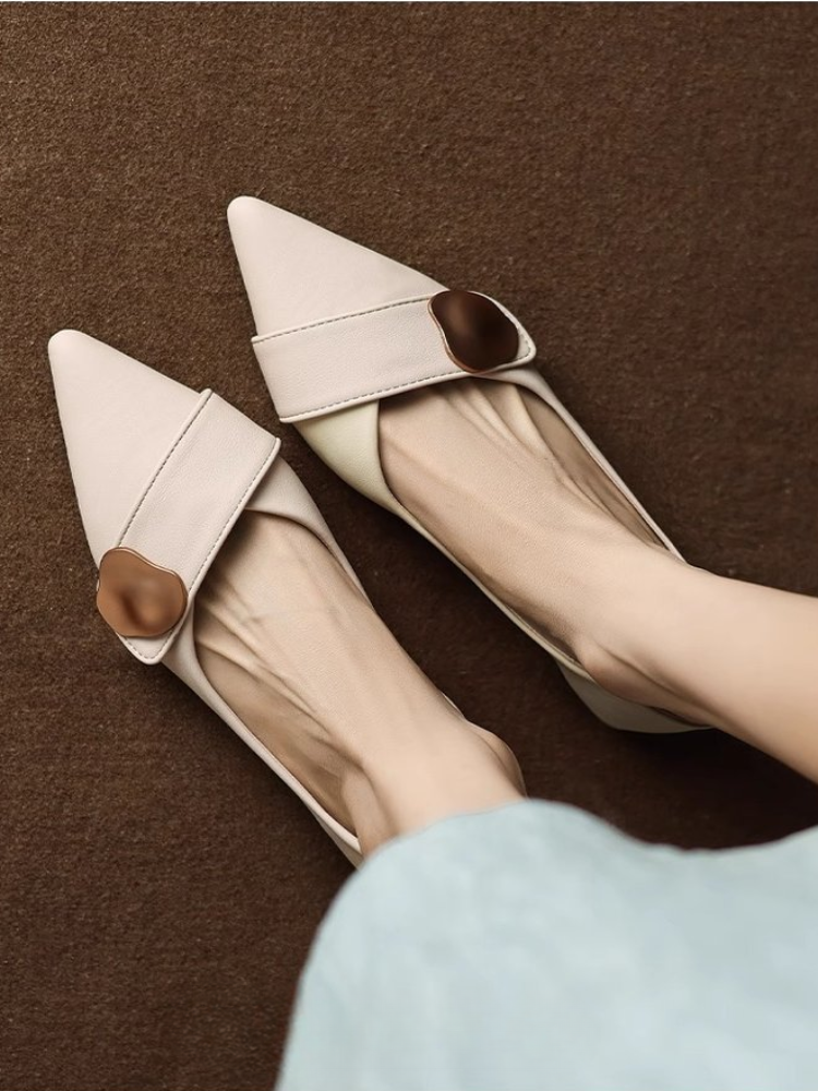 Pointed Toe Low Heel Pumps for - Leatherwork In French บทวิจารณ์และราคา